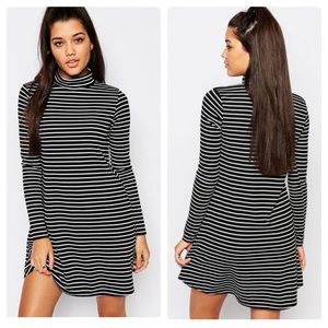 MISSGUIDED LONG SLEEVE Black STRIPE SWING DRESS S